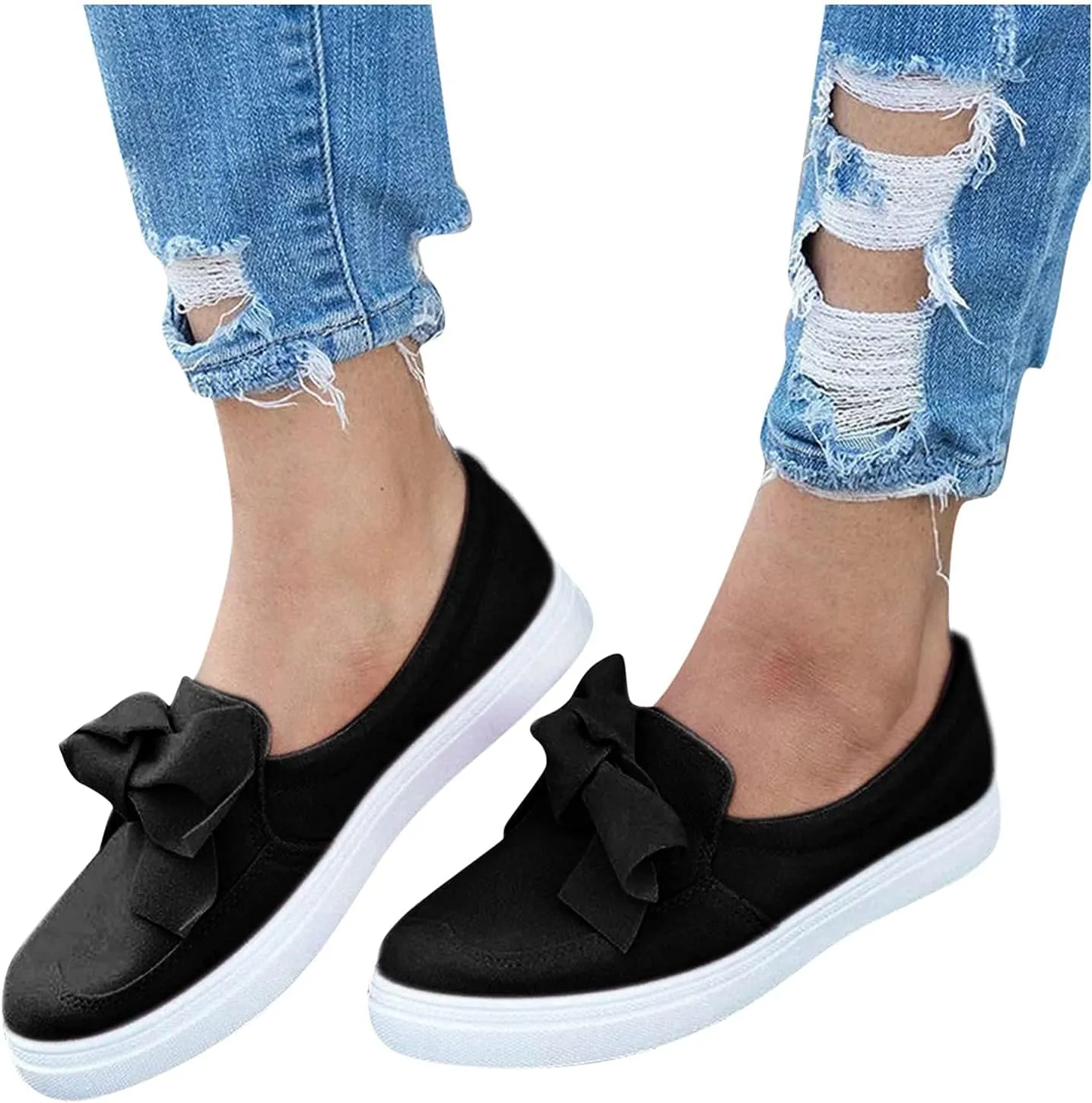 ZBYY Women's Slip On Sneakers,Fashion Sneakers Classic Flats Comfortable Walking Casual Shoes Bow Loafers